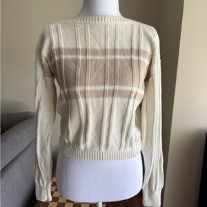 Vintage Liz Claiborne Cream and Tan Striped Sweater